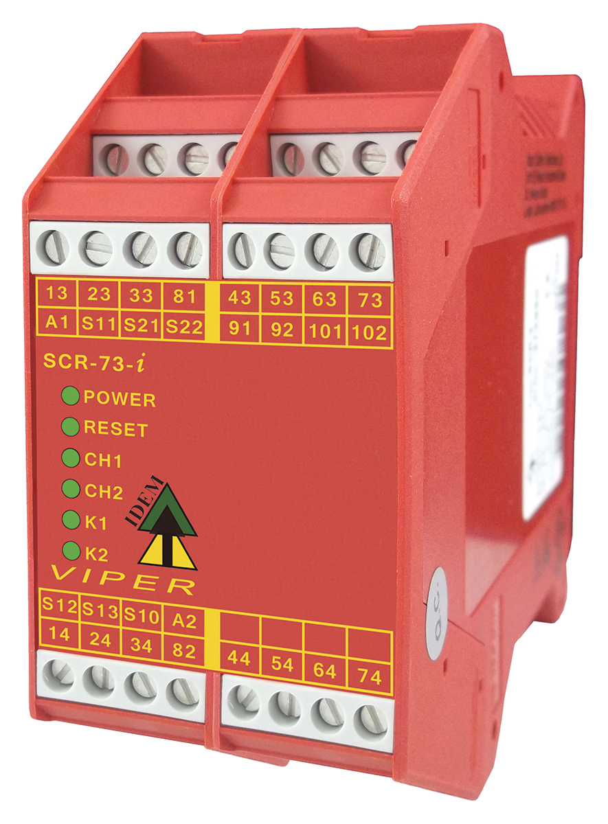 IDEM Viper SCR-73-i Screw Terminals 3 Auxiliary Contacts Safety Relay 24V ac/dc, Dual-Channel 7 Safety Contacts