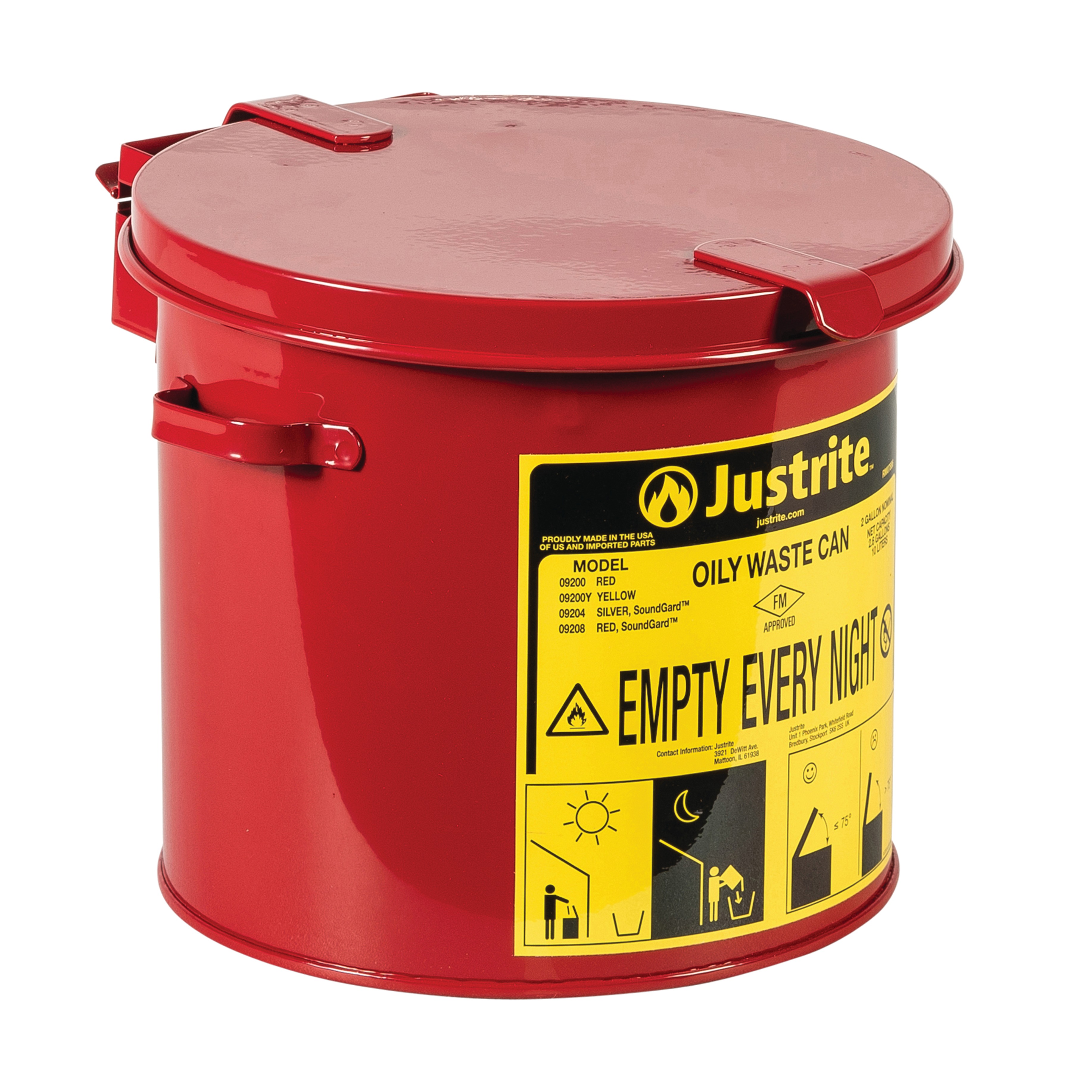 Justrite Safety Cans 8L Red Hinged Steel Flammable Waste Can