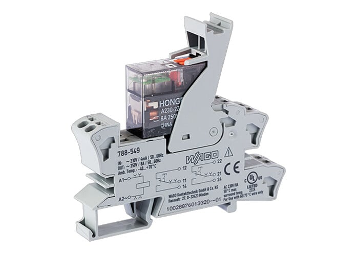 WAGO 788 Series Relay Module, DIN Rail Mount, 230V ac Coil, DPDT, 2-Pole, 8A Load