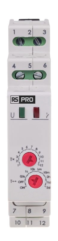 RS PRO DIN Rail Mount Timer Relay, 195 → 253V ac, 1-Contact, 0.1 s → 576h, 1-Function, 2NO/1NC