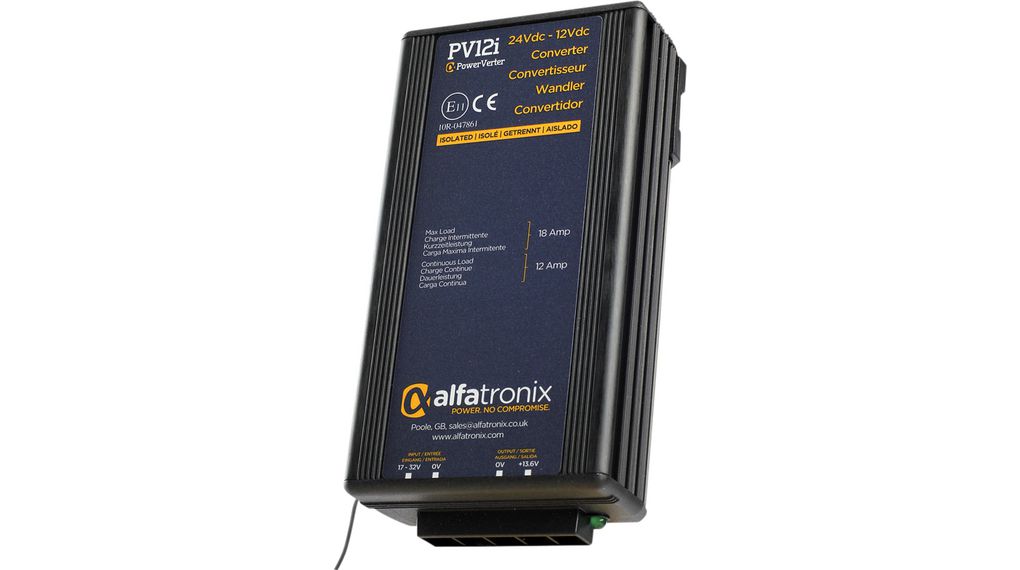 Alfatronix Powerverter Series DC-DC Converter, 13.6V dc/ 12A Output, 17-32 V dc Input, 144W, Clip Mount, +30°C Max Temp