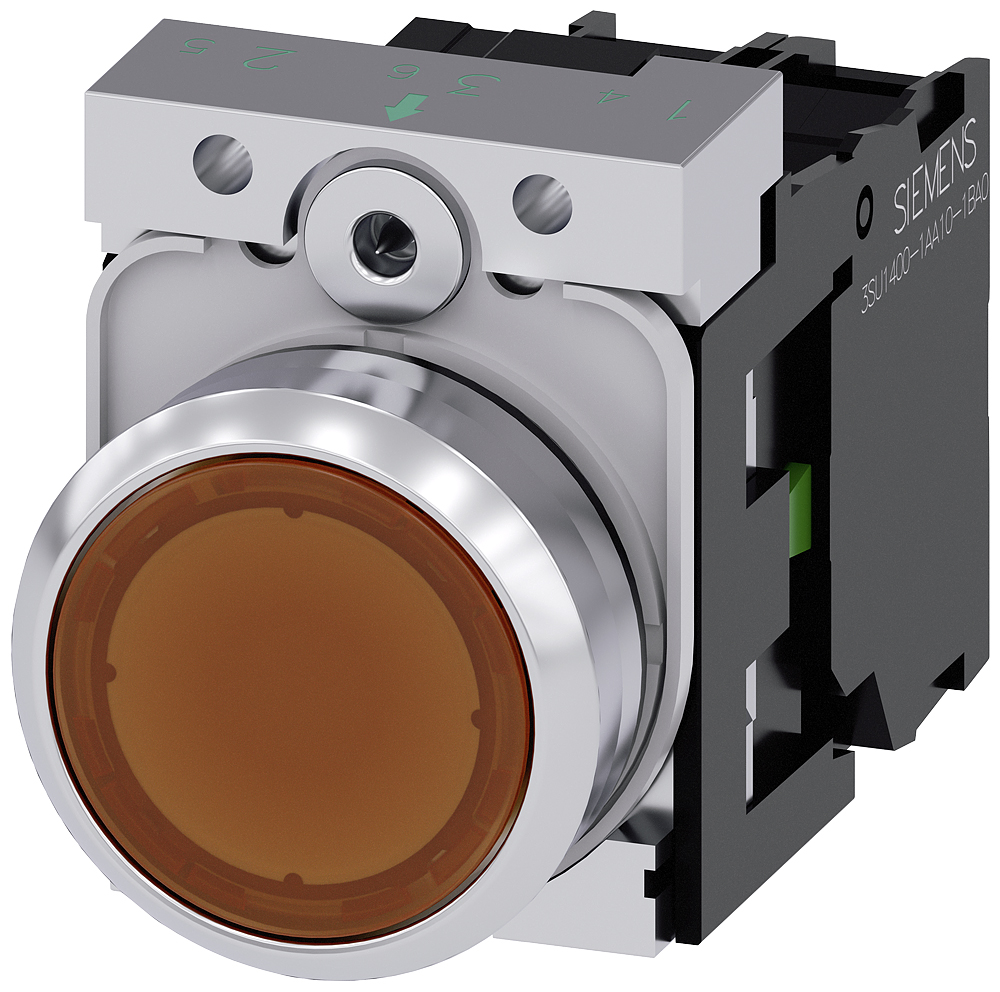 Siemens SIRIUS ACT 3SU11 Series Illuminated Push Button Complete Unit, 22mm Cutout, SPST, IP66, IP67, IP69(IP69K)