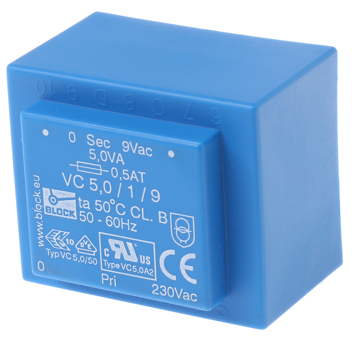 Block 9V ac 1 Output Through Hole PCB Transformer, 5VA