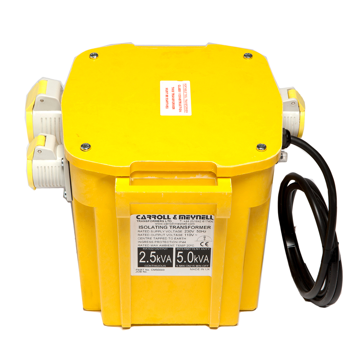 Carroll & Meynell Single Phase 2.5kVA Site Transformer, 230V ac Primary, ±55V ac Secondary, 1 x 32 A, 2 x 16 A O/P