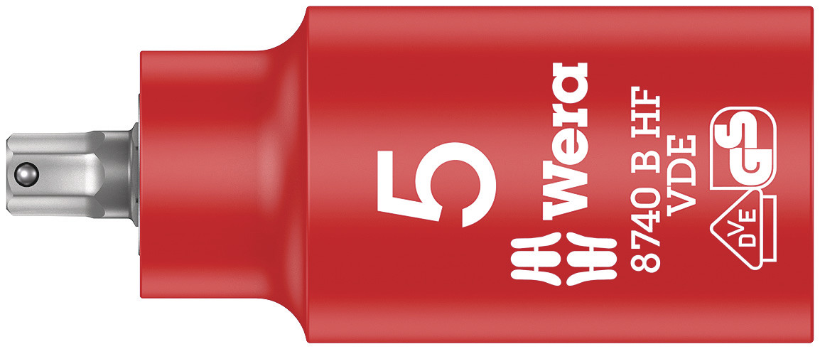 Wera 3/8 in Drive 5mm Insulated Bit Socket, Hex Bit, 5mm, VDE/1000V, 55 mm Overall Length