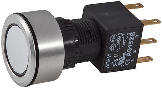 APEM Illuminated Push Button Switch, Momentary, Panel Mount, 16mm Cutout, DPDT, Amber LED, 250V ac, IP65