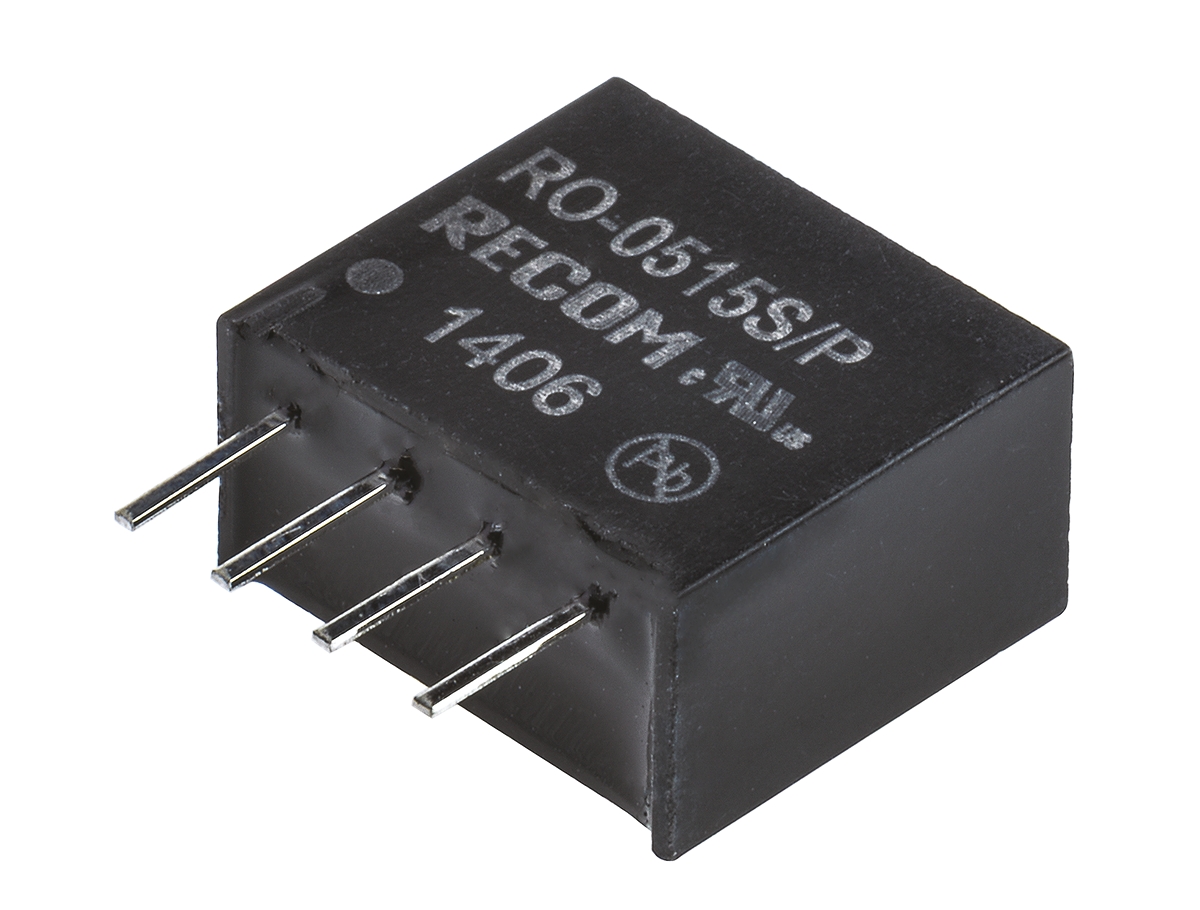 Recom RO DC-DC Converter, 15V dc/ 66mA Output, 4.5 → 5.5 V dc Input, 1W, Through Hole, +85°C Max Temp -40°C Min