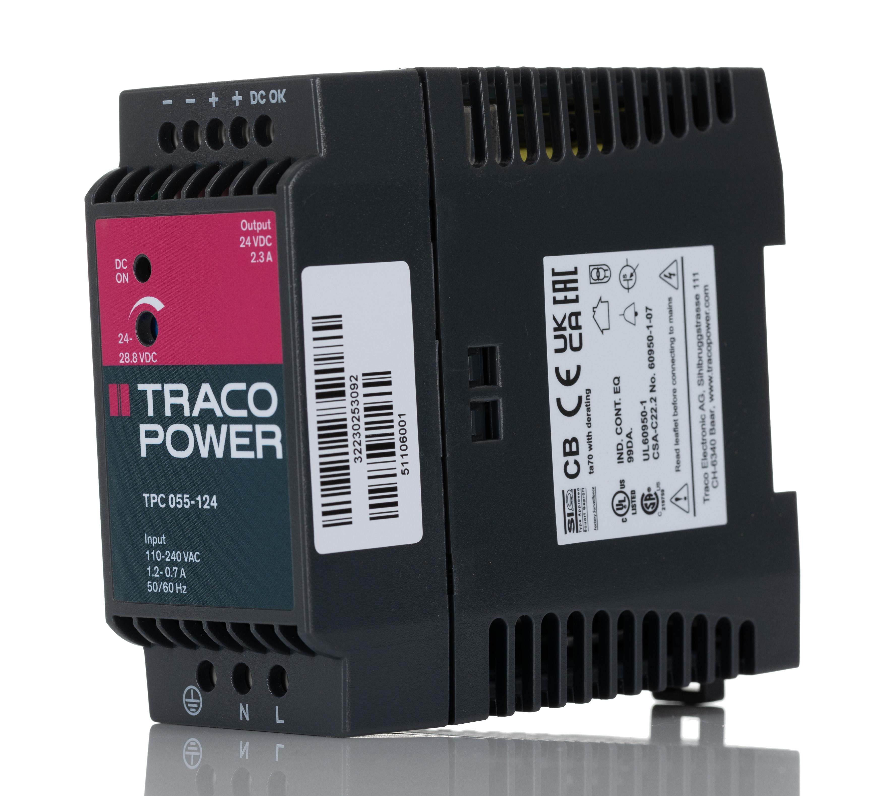 TRACOPOWER TPC Switched Mode DIN Rail Power Supply, 85 → 264 V ac / 90 → 375V dc ac, dc Input, 24V dc dc