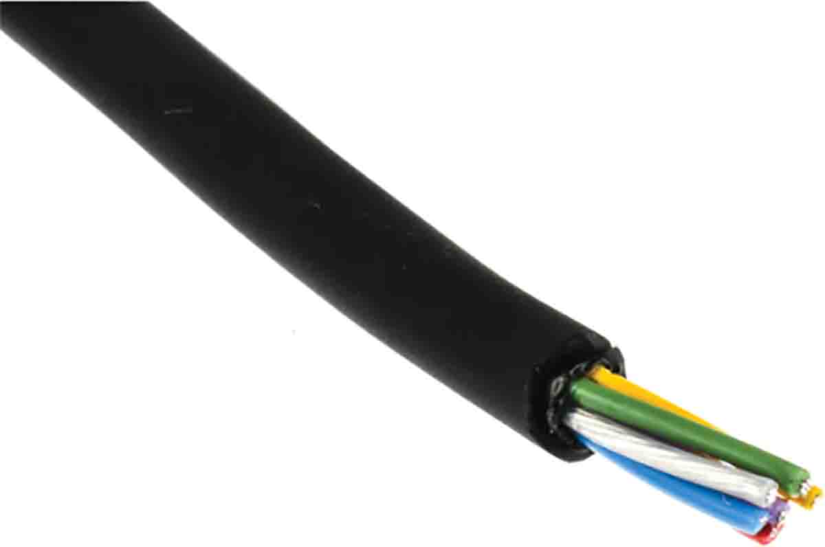 RS PRO 6 Core Microphone Cable, 0.22 mm² CSA Screened, 5.2mm od, 100m, Black