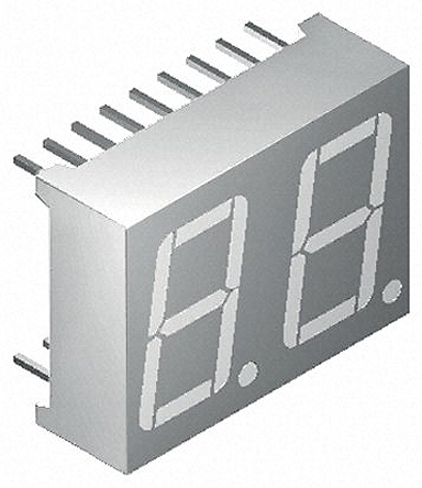 DC56-11SURKWA Kingbright 2 Digit 7-Segment LED Display, CC Red 85 mcd RH DP 14.2mm