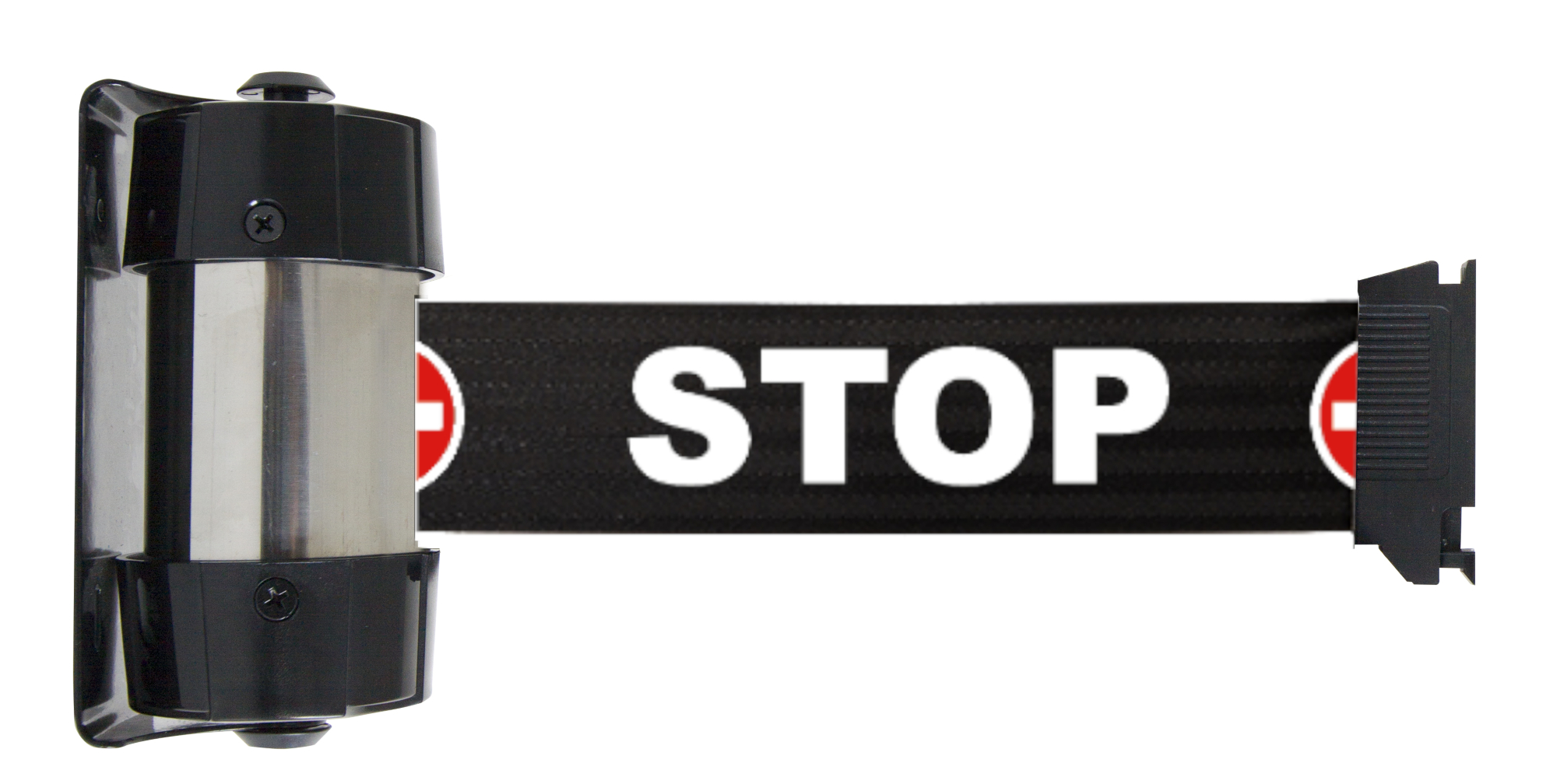 Viso Black Steel Retractable Barrier, 2m, Black Tape