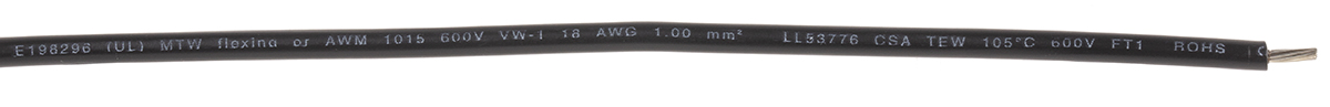 Lapp Black 1 mm² Hook Up Wire, 17 AWG, 100m, PVC Insulation, 4160301