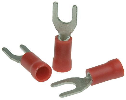 RS PRO Insulated Crimp Spade Connector, 0.5mm² to 1.5mm², 22AWG to 16AWG, M3.5 Stud Size Vinyl, Red