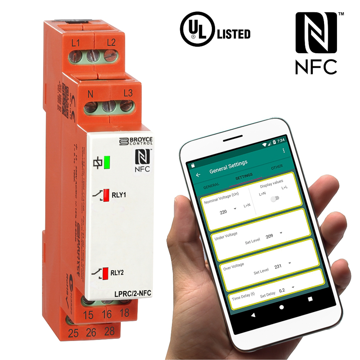 Broyce Control Phase, Voltage NFC Monitoring Relay, 3 Phase, SPDT, 243 → 540V ac, DIN Rail