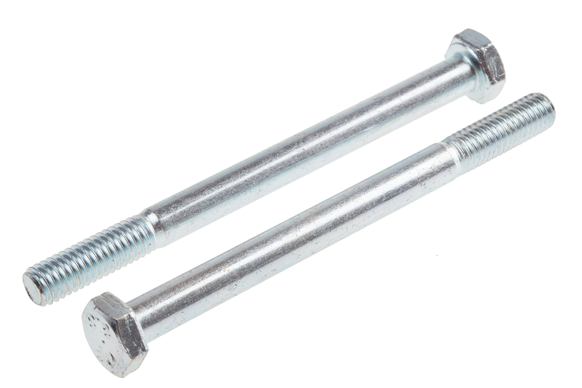 RS PRO Bright Zinc Plated Steel, Hex Bolt, M6 x 75mm