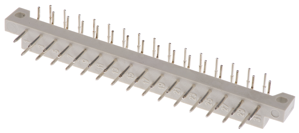 ASSMANN WSW 5mm Pitch 31 Way 2 Row Right Angle Male DIN 41617 Connector, Solder Termination, 2A