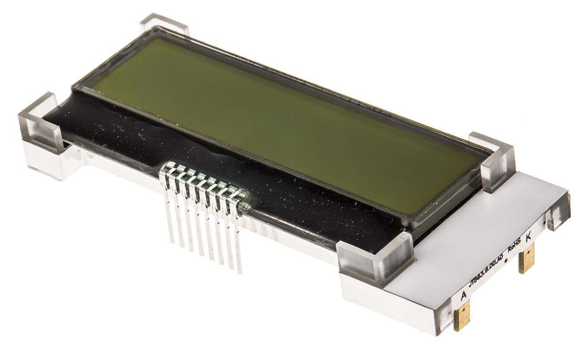 Midas MCCOG21605B6W-SPTLYI Alphanumeric LCD Display Yellow-Green, 2 Rows by 16 Characters, Transflective