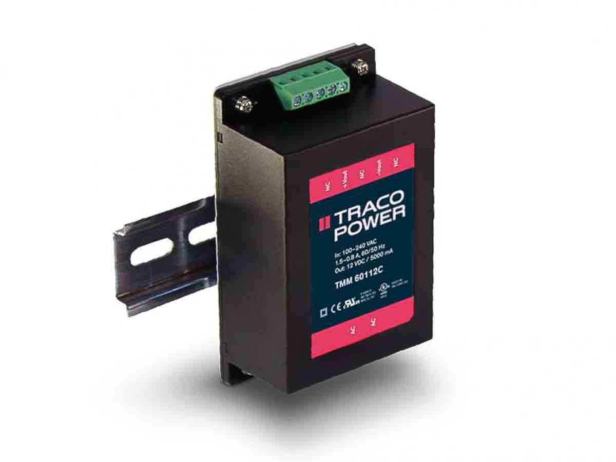 TRACOPOWER Switching Power Supply, TMM 60112, 12V dc, 5A, 60W, 1 Output, 85 → 264 V ac, 120 → 370V dc