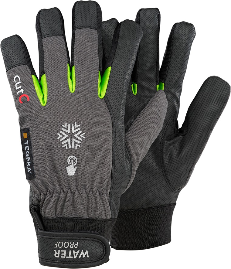 Tegera Black, Grey Synthetic Leather Work Gloves, Size 10