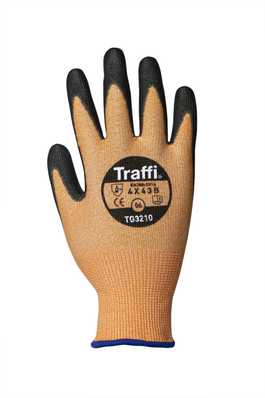 Traffi TG3220 Amber High Performance Polyethylene, Polyamide Cut Resistant Gloves, Size 10, Polyurethane Coating