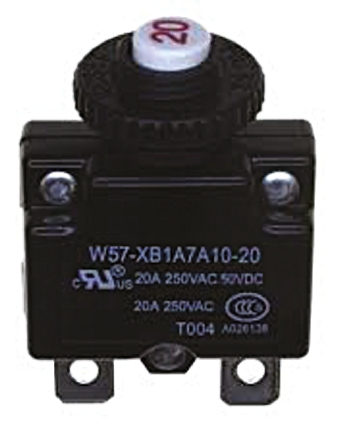 TE Connectivity Thermal Circuit Breaker - W57  Single Pole 250V ac Voltage Rating, 15A Current Rating