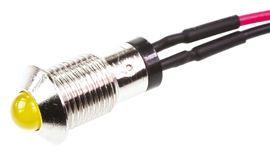 Marl Yellow Panel Mount Indicator, 2.8V, 8mm Mounting Hole Size, Lead Wires Termination