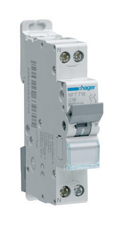 Hager NFT MCB, 1+N, 6A, 240 → 400V AC, 10 kA Breaking Capacity