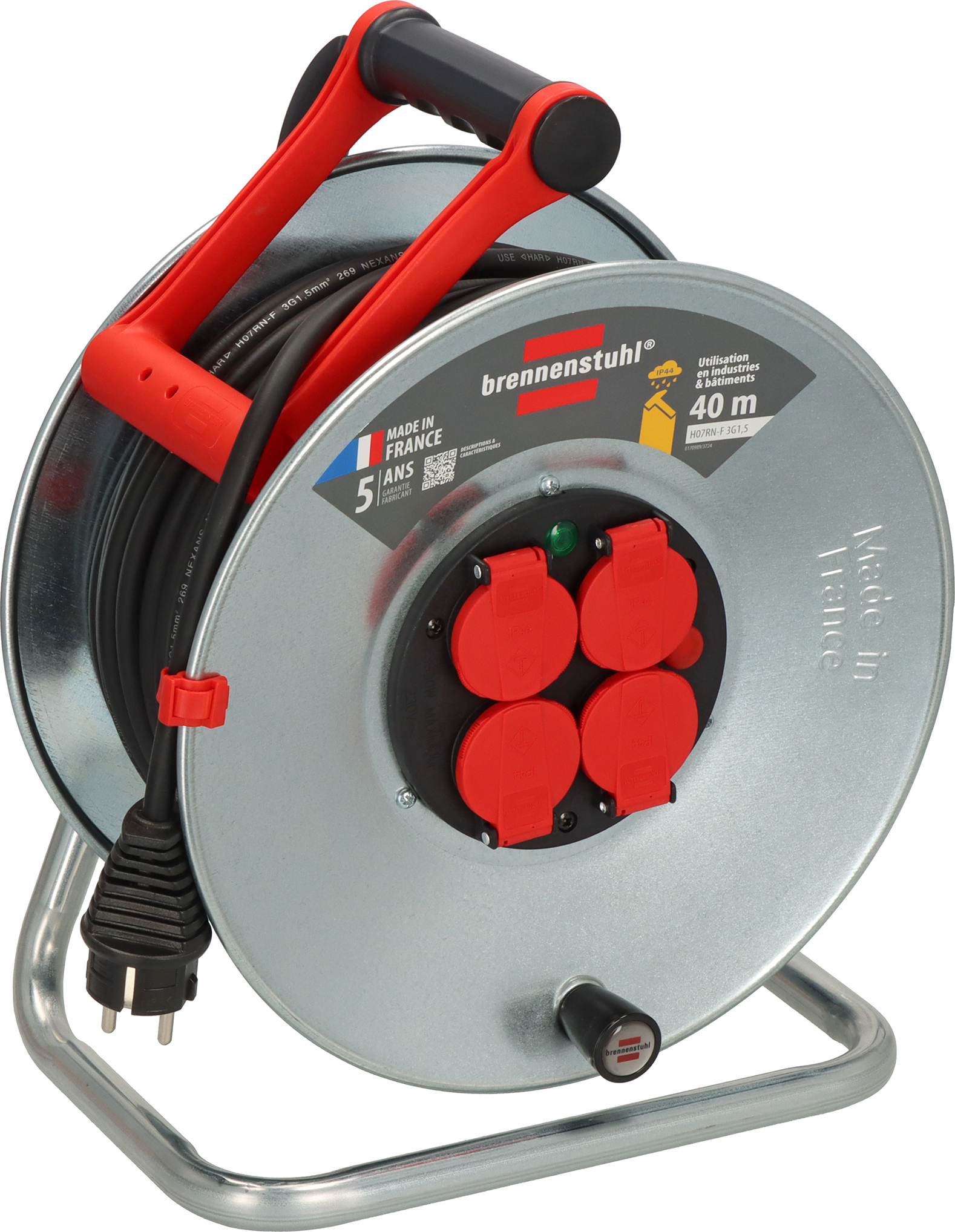 brennenstuhl 40m 4 Socket Type E - French Extension Reel, 230 V, IP44