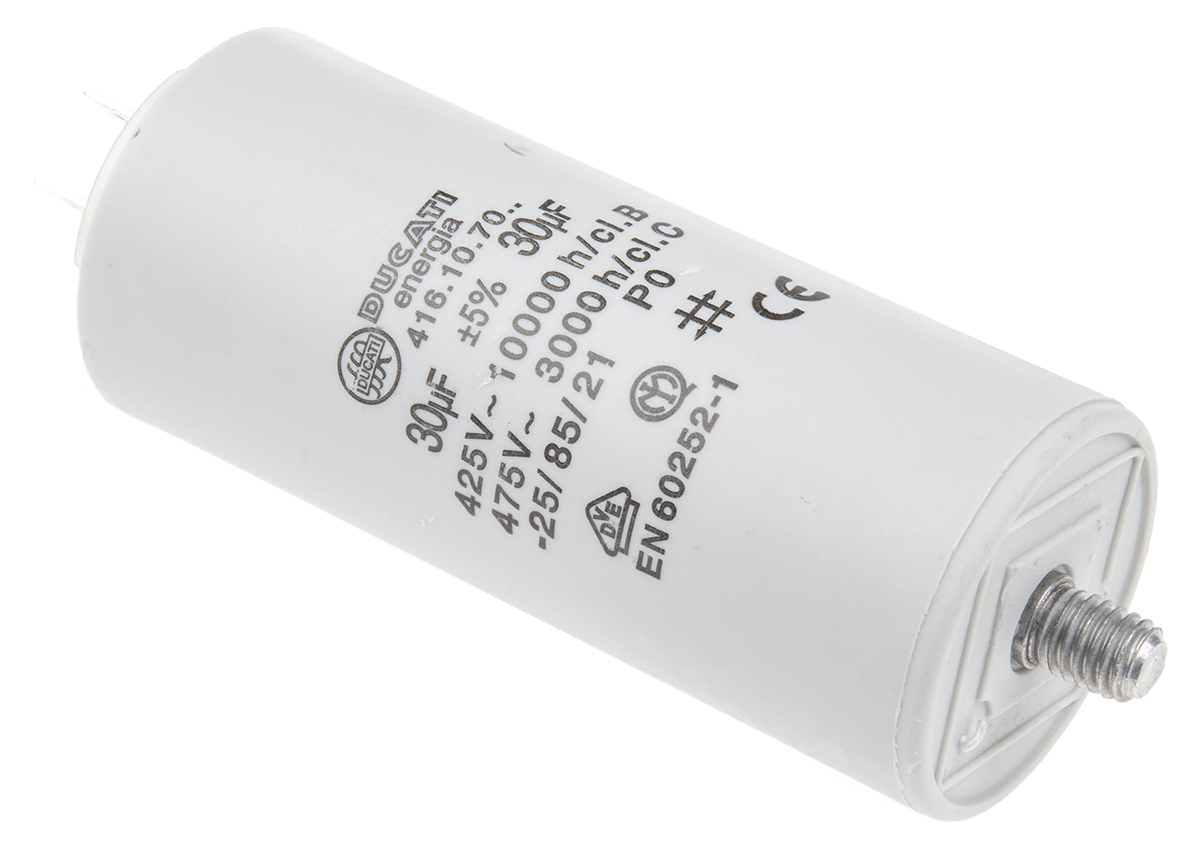 Ducati Energia 4.16.10 Polypropylene Film Capacitor, 450V ac, ±5%, 30μF, Stud Mount