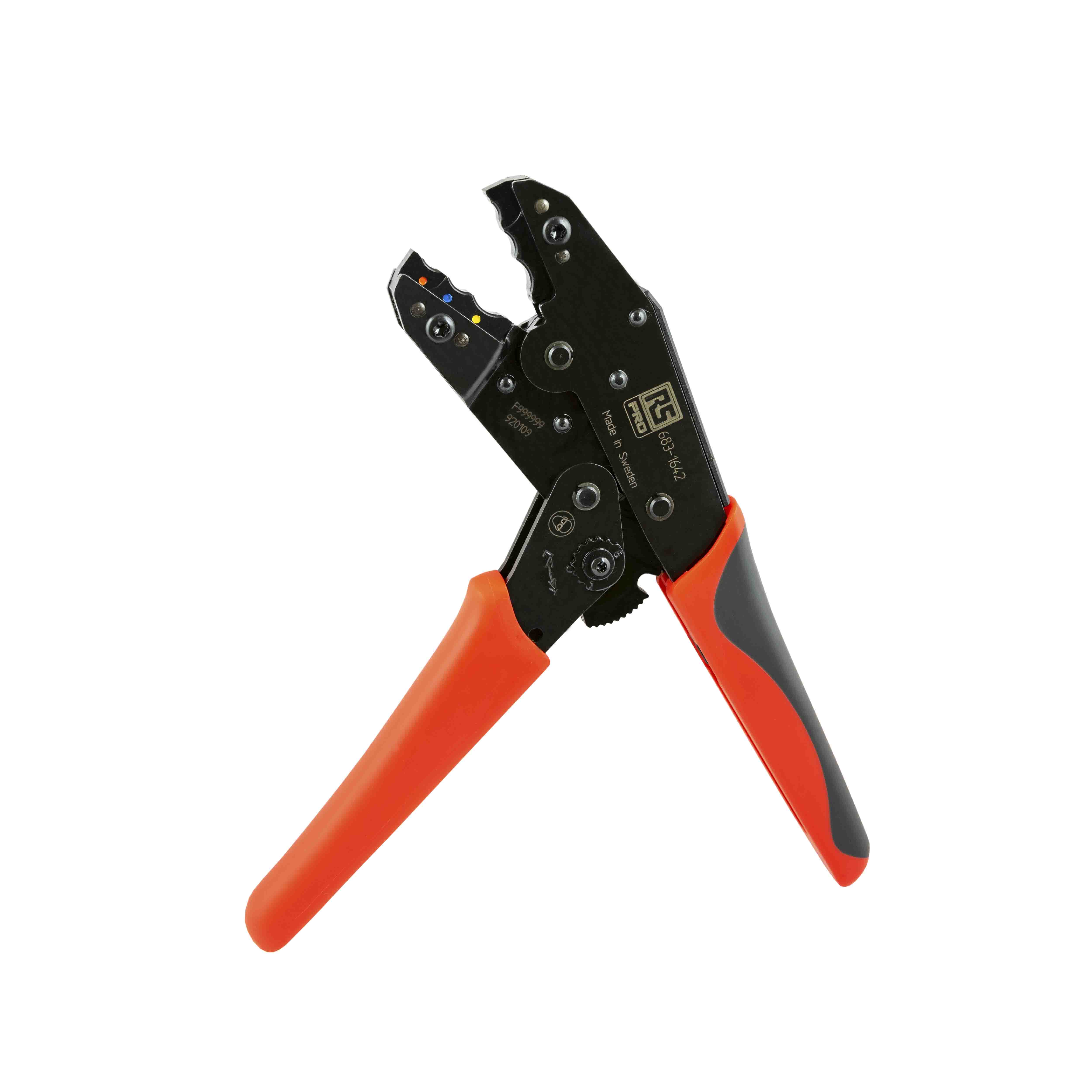 RS PRO Hand Ratcheting Crimp Tool for Heatshrink terminals red, blue, yellow, 0.75 → 6mm² Wire