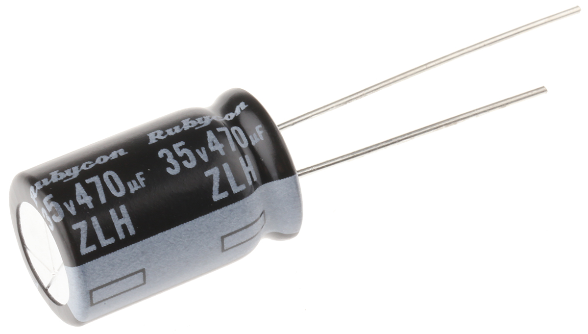 Rubycon 470μF Aluminium Electrolytic Capacitor 35V dc, Radial, Through Hole - 35ZLH470MEFC10X16