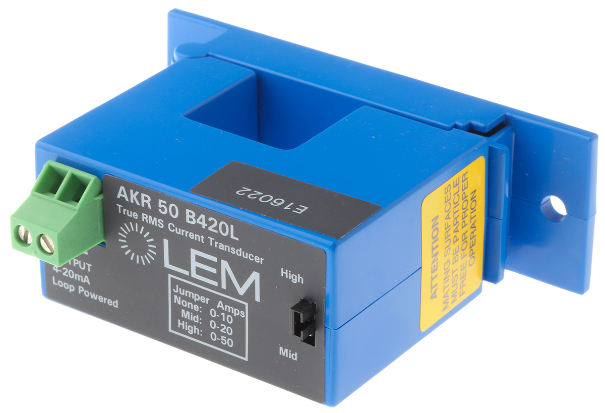 LEM AKR Series Current Transformer, 50A Input, 50:1, 4 → 20 mA Output, 21.7mm Bore, 24 V dc, 150 V ac