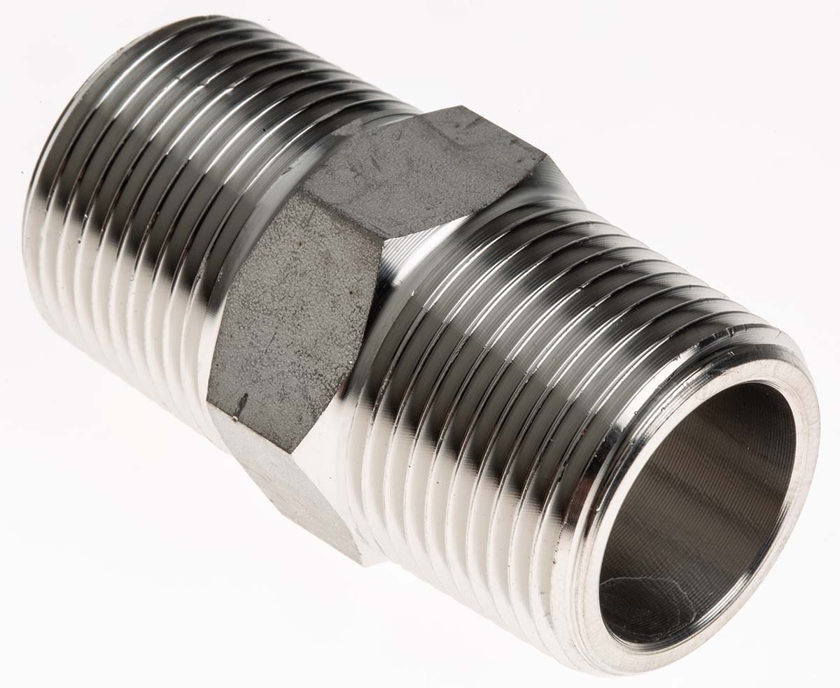 RS PRO Stainless Steel Pipe Fitting, Straight Hexagon Nipple Joint, Male R 3/4in x Male R 3/4in