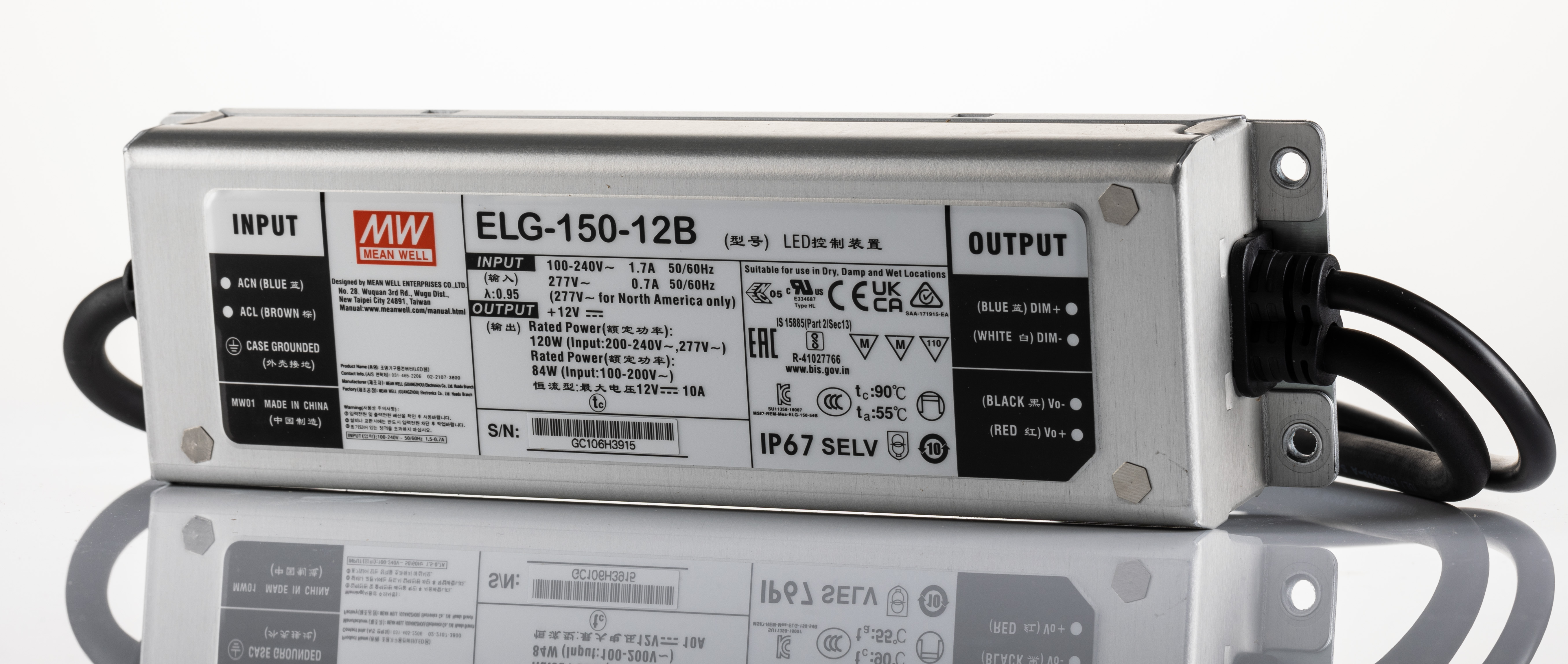 MEAN WELL LED Driver, 12V Output, 150W Output, 10A Output, Constant Current / Constant Voltage Dimmable