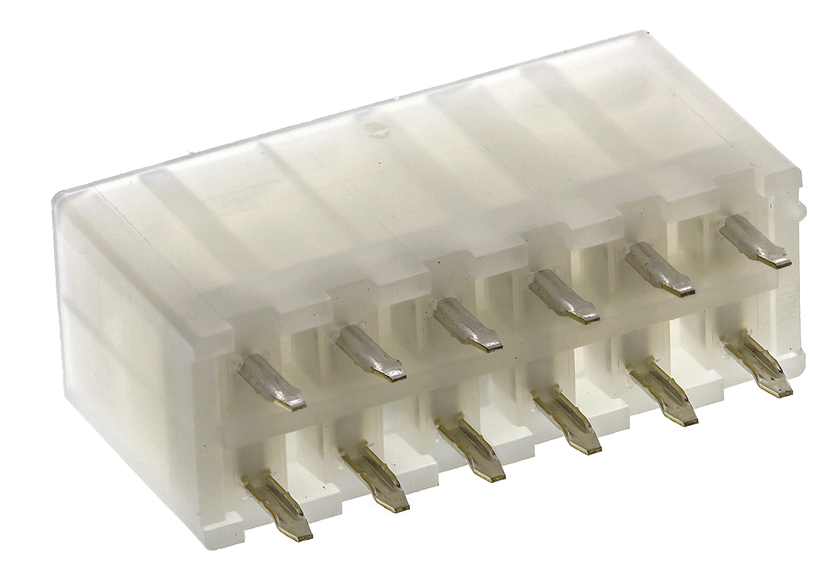 Molex Mini-Fit Jr Series Straight Through Hole PCB Header, 12 Contact(s), 4.2 mm Pitch, 2 Row, Shrouded