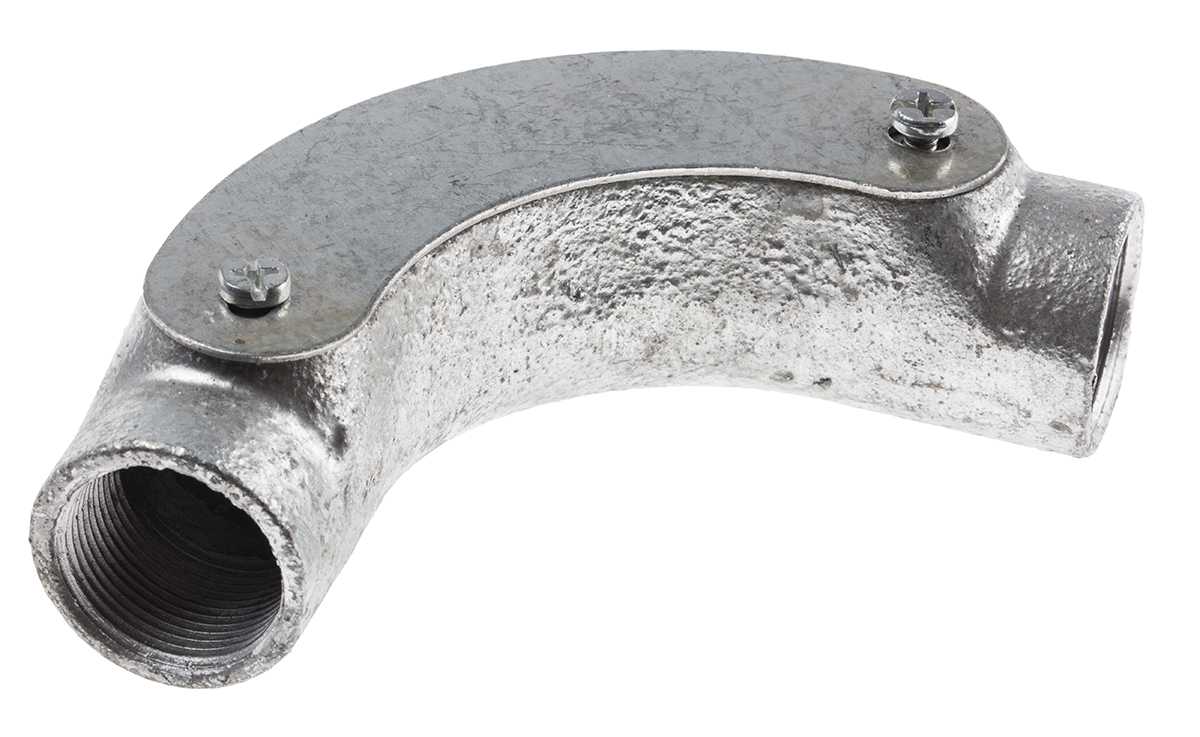 RS PRO Inspection Bend, Conduit Fitting, 25mm Nominal Size, Steel, Silver
