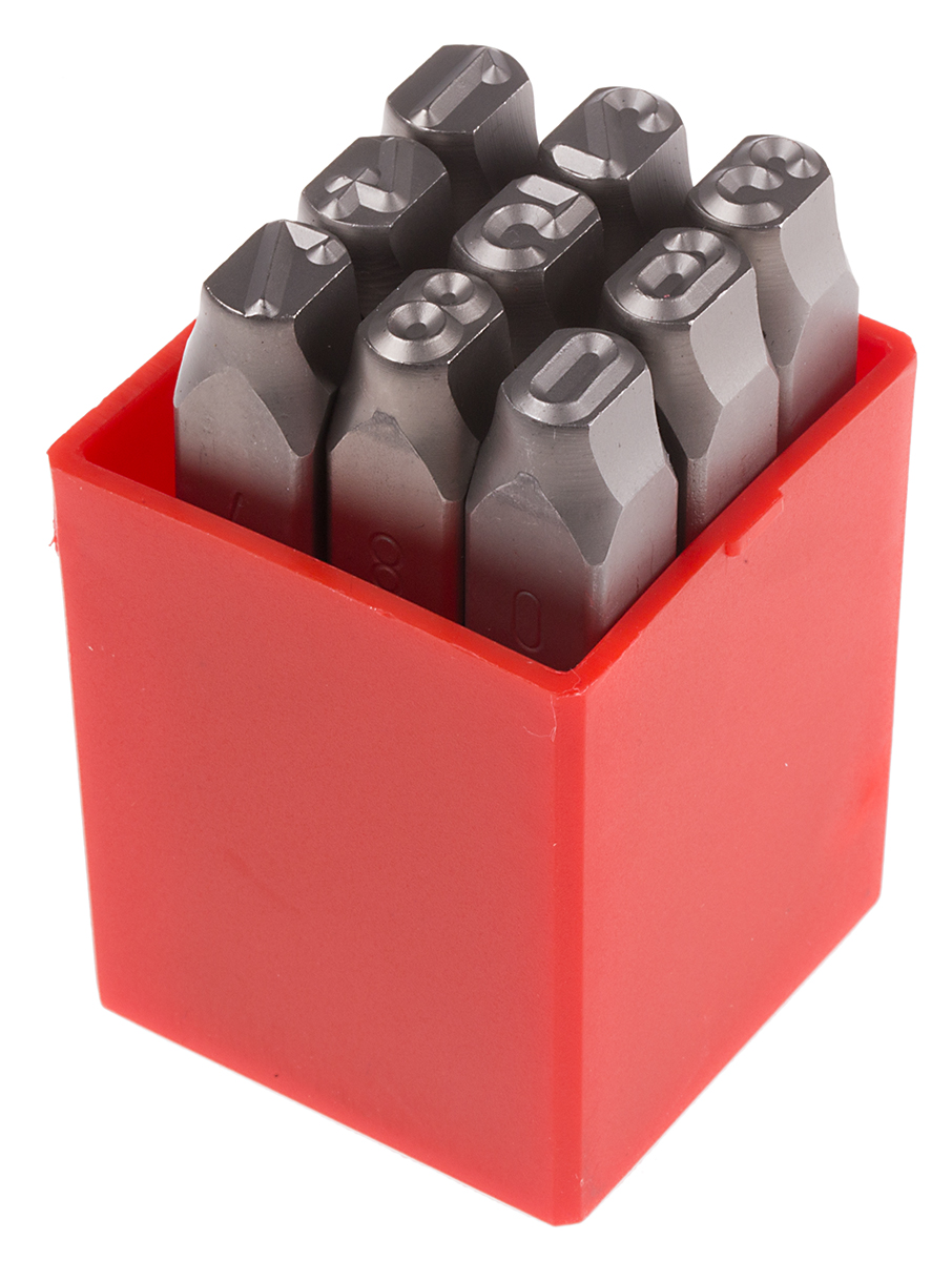 RS PRO 8mm x 9 Piece Engraving Number Punch Set, (0 → 8)