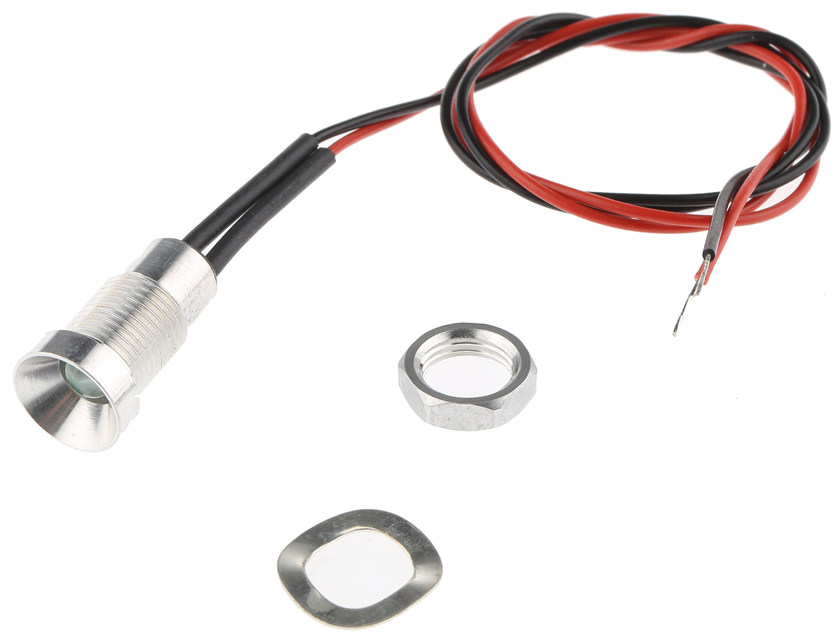 Oxley Yellow Panel Mount Indicator, 8mm Mounting Hole Size, Lead Wires Termination, IP67