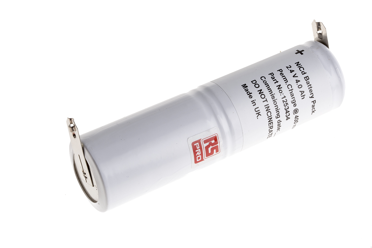 RS PRO 2.4V NiCd Rechargeable Battery Pack, 4Ah - Pack of 1