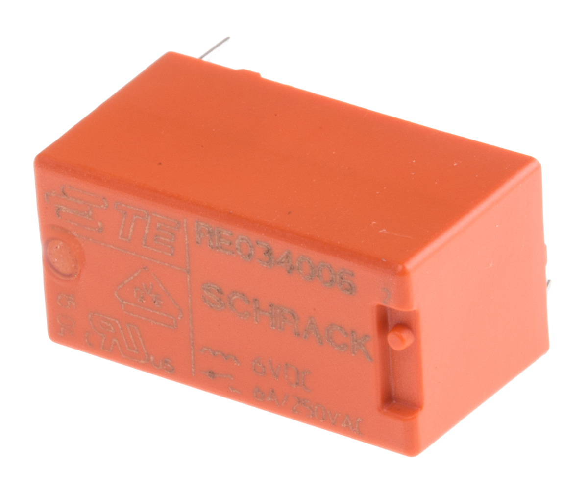 TE Connectivity PCB Mount Power Relay, 6V dc Coil, 6A Switching Current, SPST