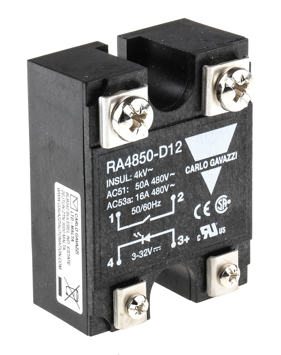 Carlo Gavazzi RA 48 Series Solid State Relay, 50 A Load, Panel Mount, 530 V ac Load, 32 V dc Control