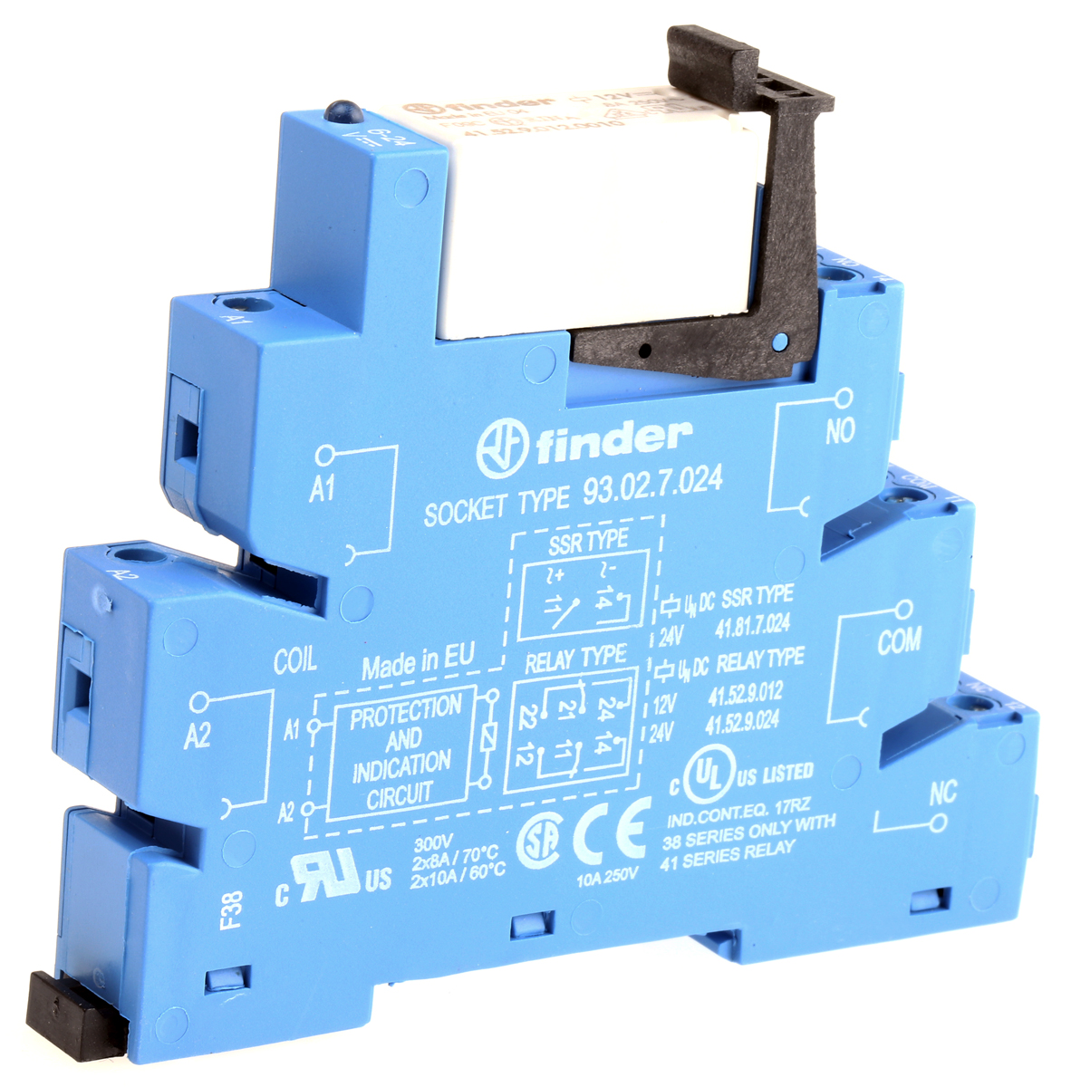 Finder 38 Series Interface Relay, DIN Rail Mount, 12V dc Coil, DPDT, 2-Pole, 8A Load