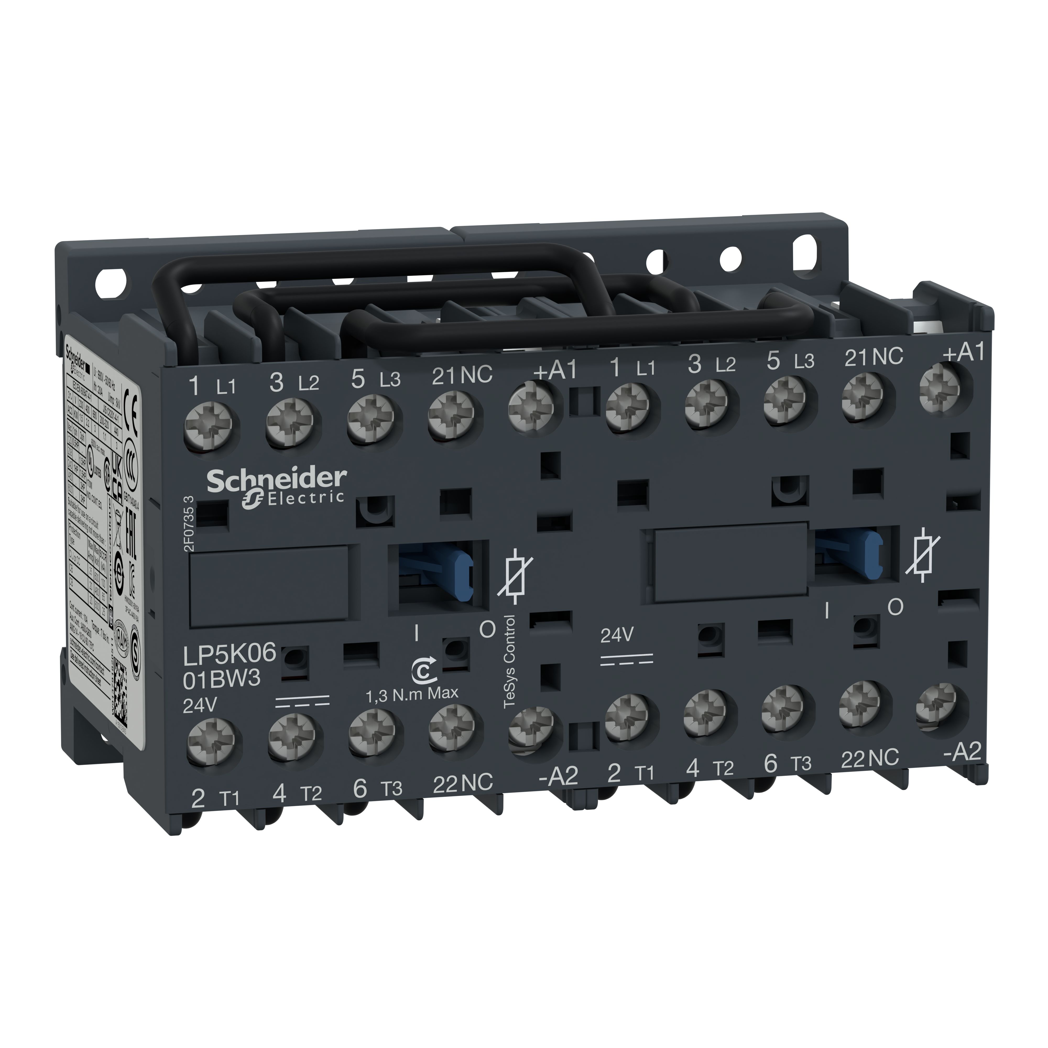 Schneider Electric LP5K Series Reversing Contactor, 24 V dc Coil, 3-Pole, 6 A, 1.5 kW, 3NO, 690 V ac