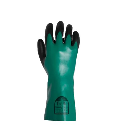 Traffi TG6500 Black, Green Cotton Glove, Size 9, NBR Coating