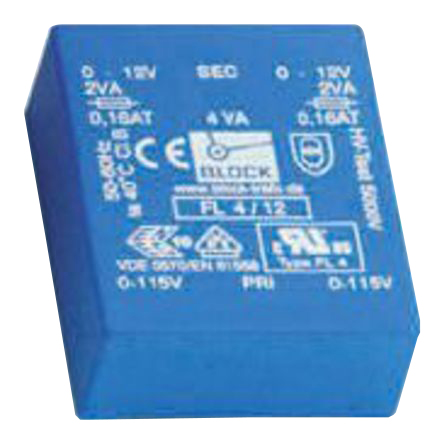 Block 6V ac 2 Output Through Hole PCB Transformer, 4VA