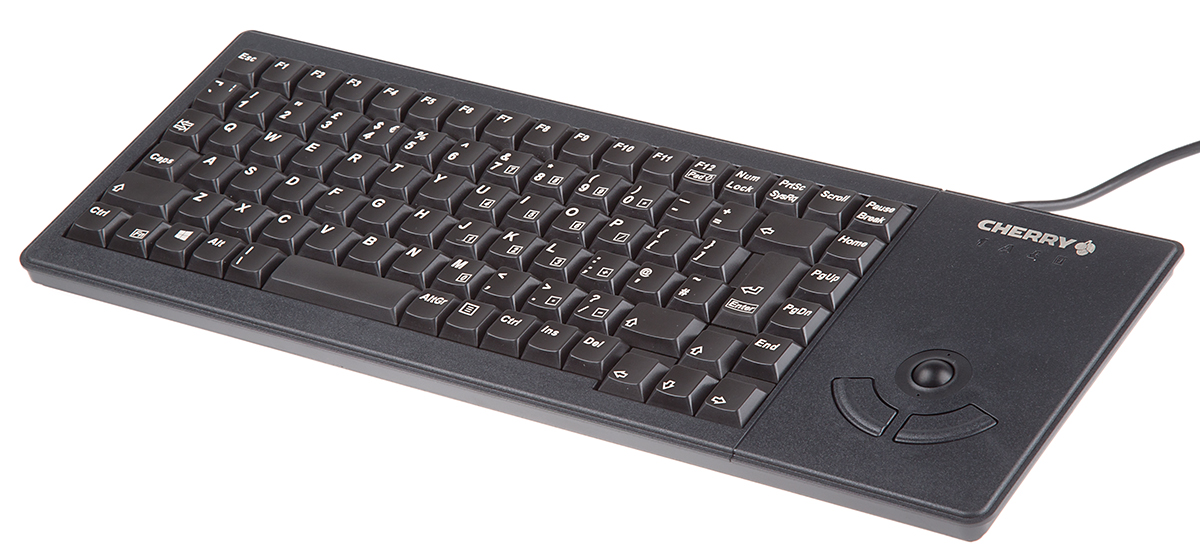 Cherry Wired USB Compact Trackball Keyboard, QWERTY (UK), Black