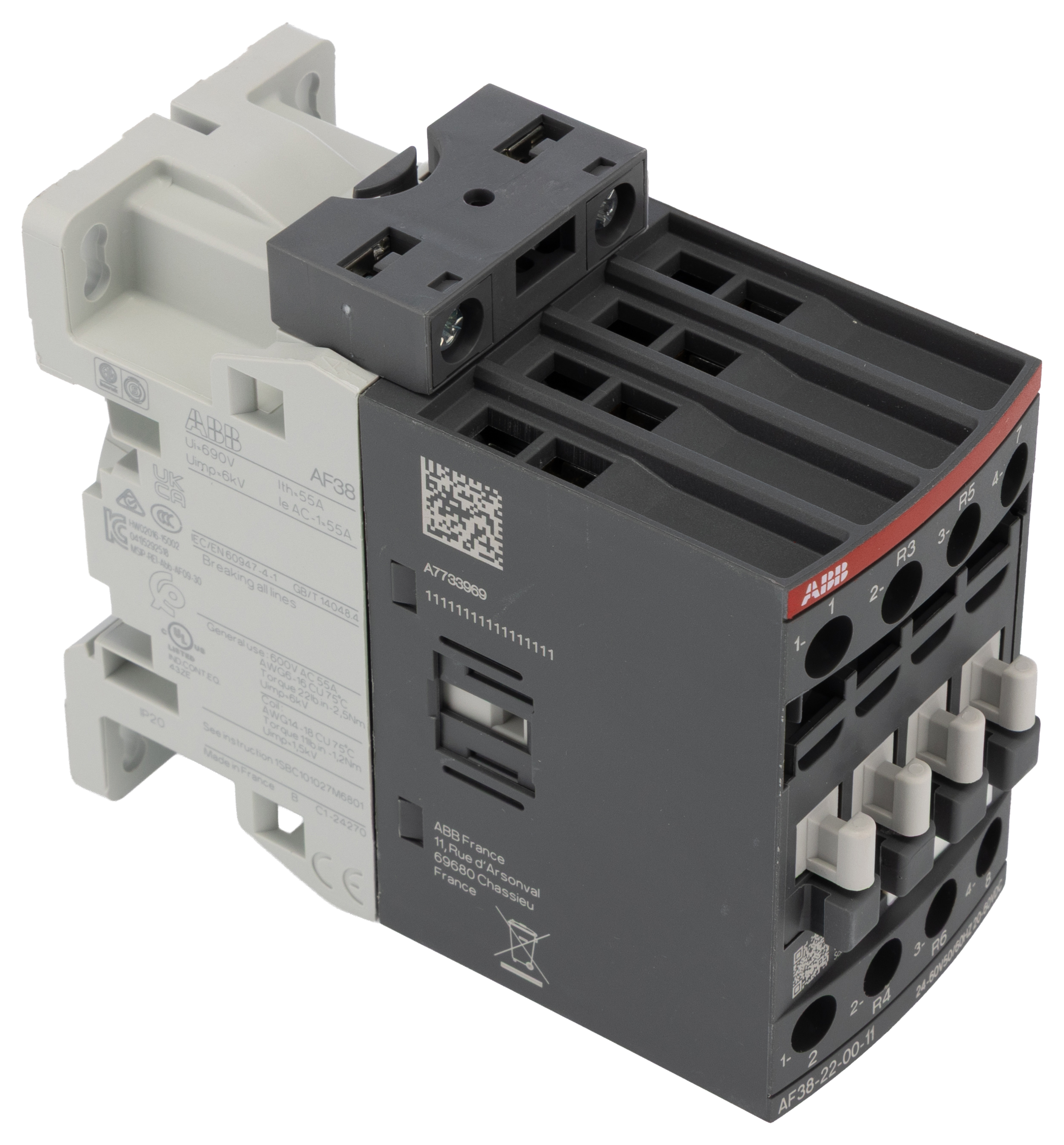 ABB AF38 Contactor, 24 V Coil, 4-Pole, 55 A, 18.5 kW 60 V, 2 NO/2 NC, 690V