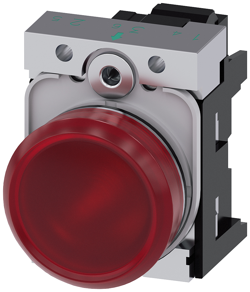 Siemens, SIRIUS ACT 3SU11, Panel Mount Red LED Indicator, 22mm Cutout, Round, 230V ac