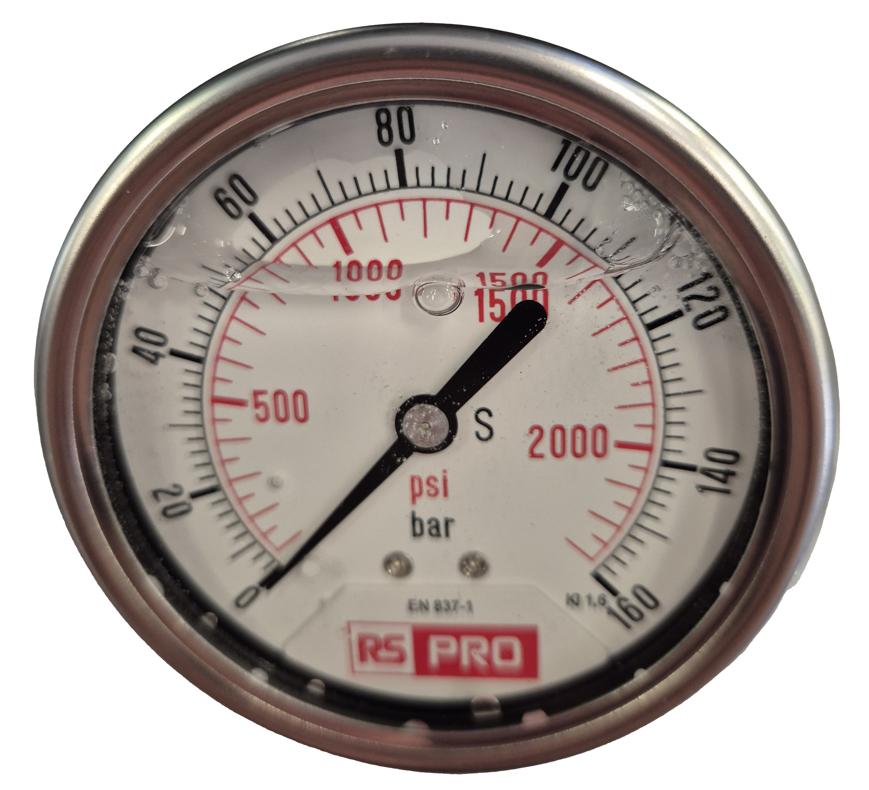 RS PRO BSP 1/4 Analogue Pressure Gauge 160bar Bottom Entry 63mm Outside Diameter