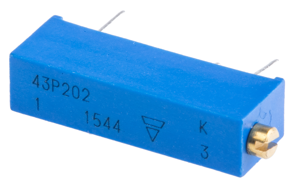 Vishay 43P Series 20-Turn Through Hole Trimmer Resistor with Pin Terminations, 2kΩ ±10% 1/2W ±100ppm/°C Side Adjust